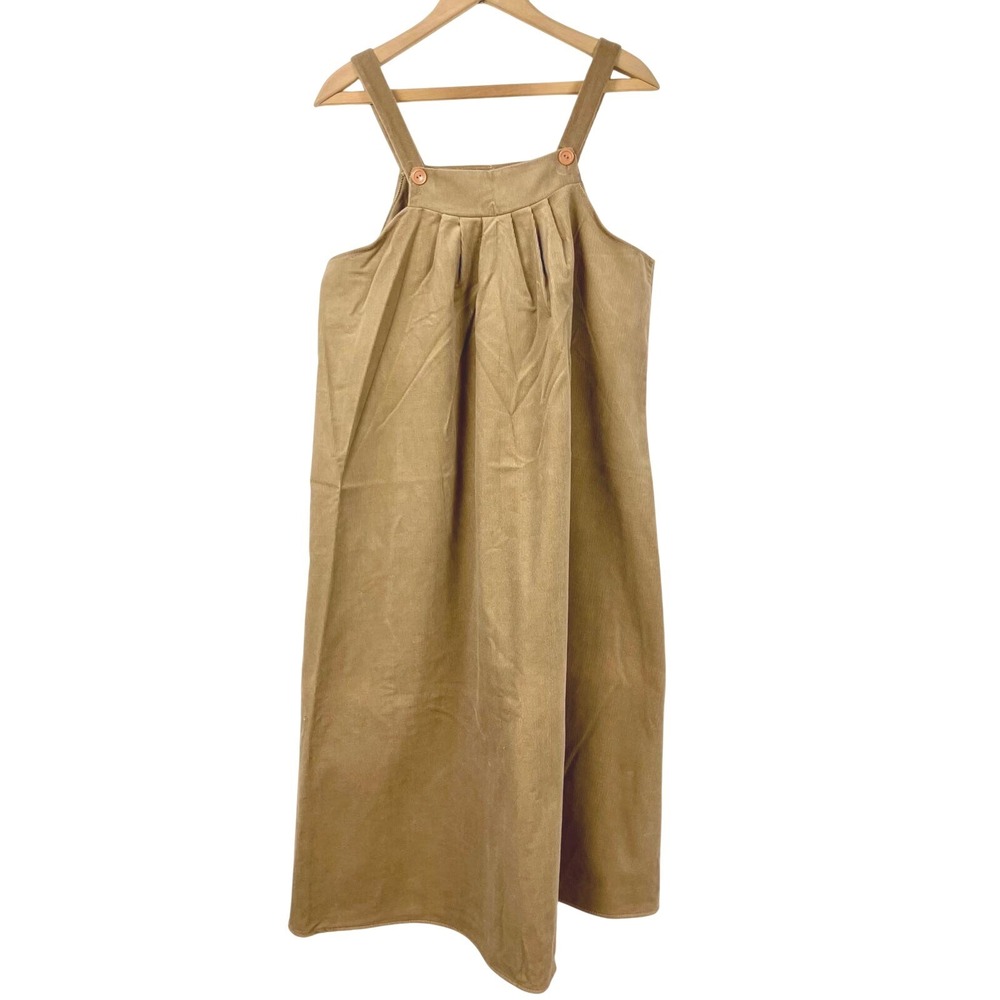 Vintage Corduroy Overall Lagenlook Dress Tan Brown‎ Midi Poetcore Size L 12